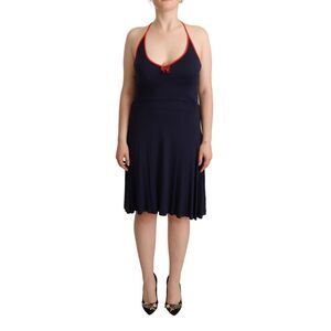 Roccobarocco Navy Blue Sleeveless Halter Sheath Midi Women's Dress